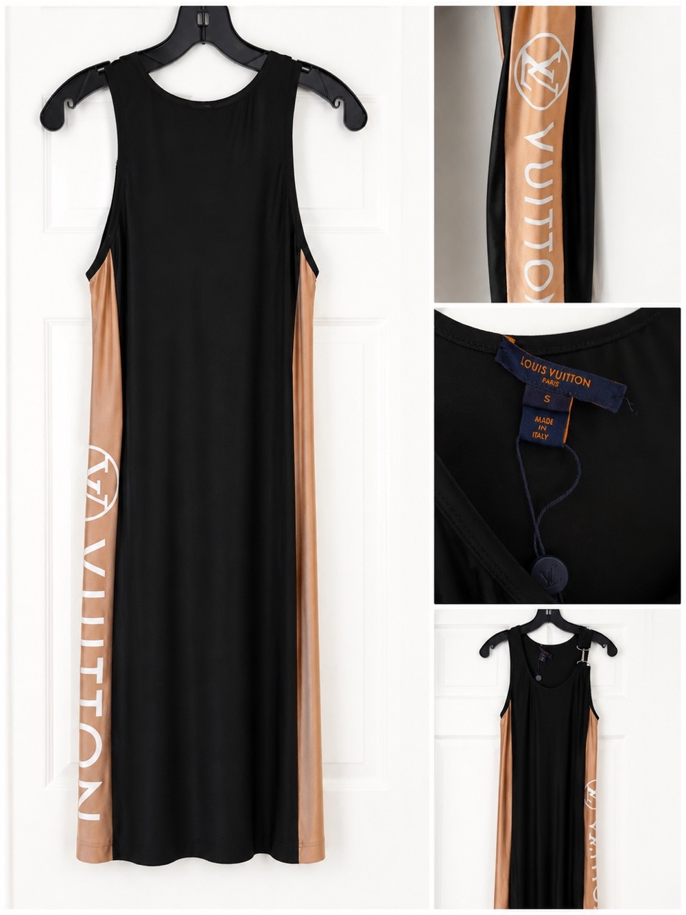 Louis Vuitton Black Maxi Dress with Tan Side Panels